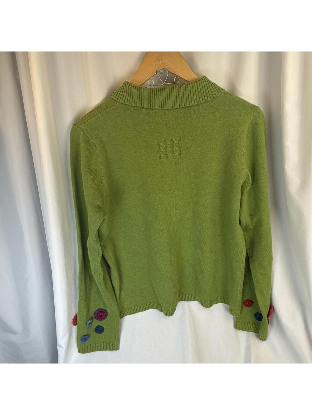 Acorn Patchwork Full Zip Collared Cardigan Green Whimsical Accents Unique Med - Picture 6 of 9